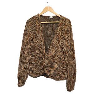 BLU PEPPER Blouse Faux Wrap Tweed Textured Fall Autumn‎ Colors MEDIUM